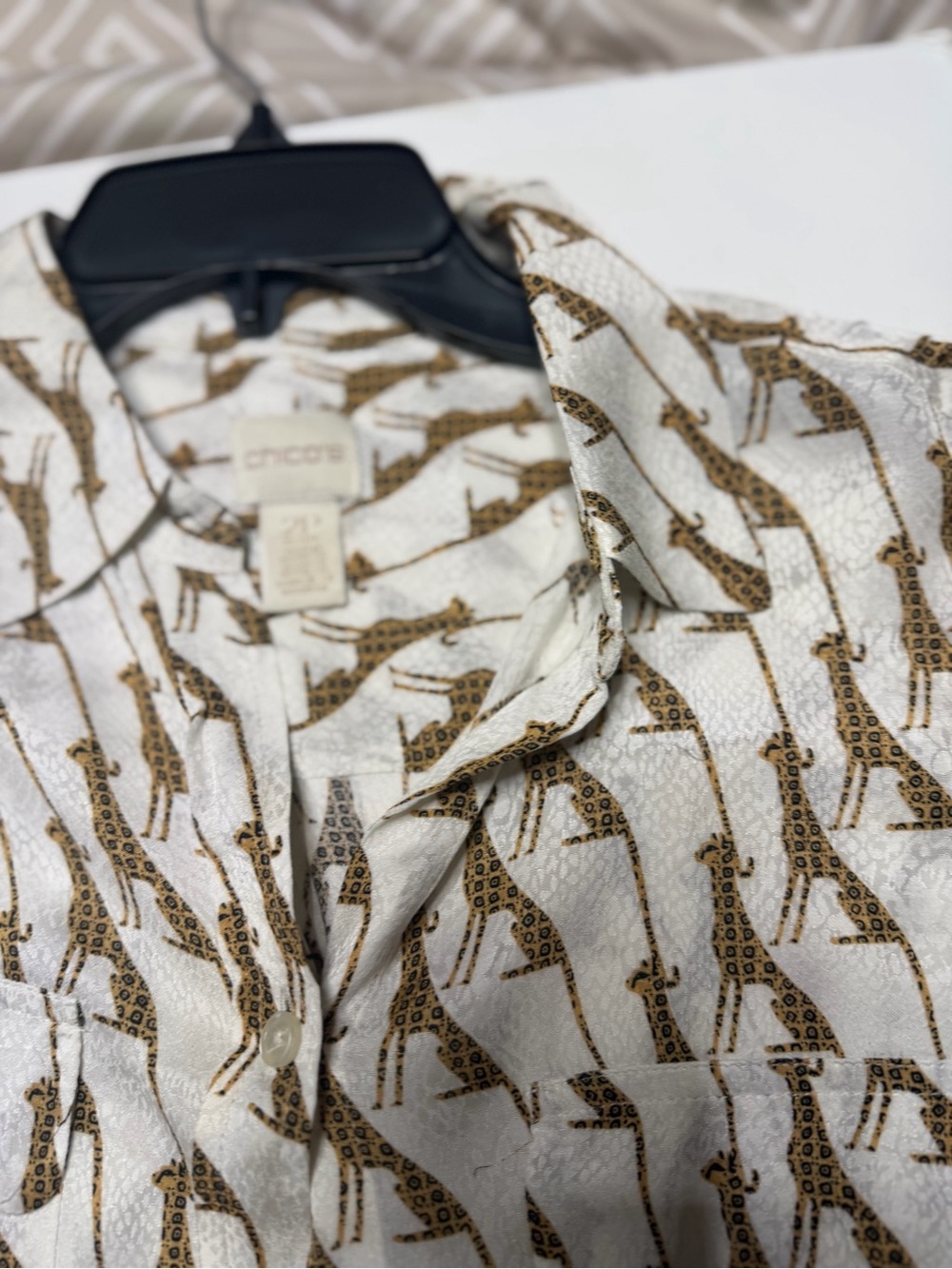 Chico's Cream Blouse with Brown Giraffe Print - Picture 7 of 9
